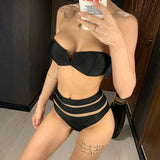 Sexy High Waist Bikini Bandeau Swimsuit Female  Women Swimwear Two-Pieces Bikini Set With Bra Cup Bather Bathing Suit V1297