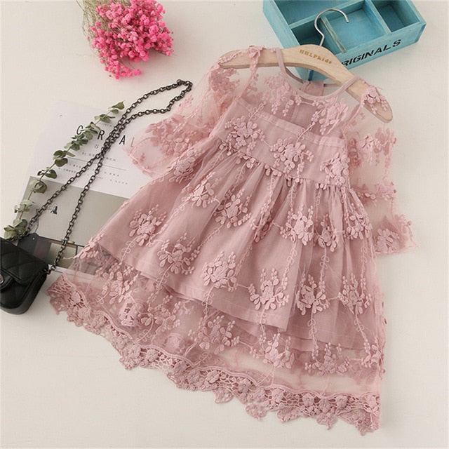 Mesh Casual Lace Embroidery Dress - Virtual Blue Store