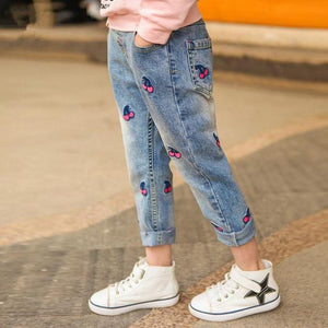 Cherry Printed Denim Pants - Virtual Blue Store