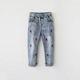 Cherry Printed Denim Pants - Virtual Blue Store