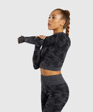 NORMOV Camo Seamless Yoga Shirts Women Gym Crop Top Long Sleeves Running Sport T-Shirts Women Fitness Yoga Top Workout Tops - Virtual Blue Store