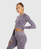 NORMOV Camo Seamless Yoga Shirts Women Gym Crop Top Long Sleeves Running Sport T-Shirts Women Fitness Yoga Top Workout Tops - Virtual Blue Store