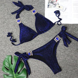 GNIM Sexy Shiny Bikini Swimsuit Women Bandage Rhinestone Swimwear Brazilian Bikini Mujer 2019 Beachwear Swim Suit Women Biquini - Virtual Blue Store