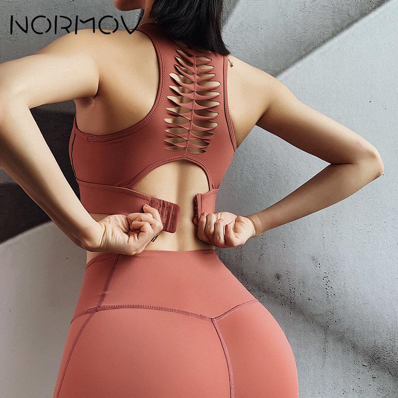 NORMOV Sports Bra Top Fitness Women Racerback Running Crop Tops Pink Workout Padded Yoga Bra High Impact Activewear - Virtual Blue Store