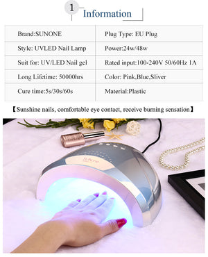 New arrival Colorful 48W SUNONE Professional LED UV Nail Lamp for nail gel polish led Nail Light Nail Dryer UV Lamp - Virtual Blue Store