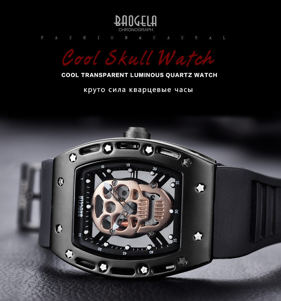 BAOGELA New Skull Men Watches Military Silicone Brand Pirate Hollow Watch Men Luminous Sports Wristwatch Relogio Masculino - Virtual Blue Store