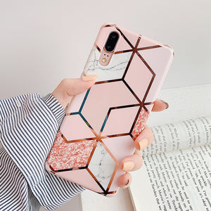 Plating Geometric Marble Phone Case - Virtual Blue Store