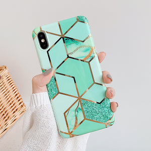 Plating Geometric Marble Phone Case - Virtual Blue Store