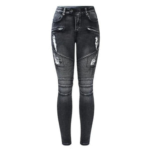 Black Motorcycle Biker Zip Jeans - Virtual Blue Store