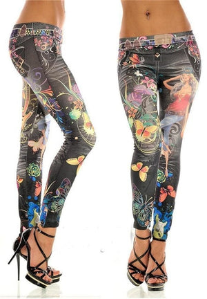 Fashionable New Lady Seamless Imitation Cowboy Color Printing High Waist Skinny Blue Jean Denim Leggings Stretchy Jeggings Pant - Virtual Blue Store