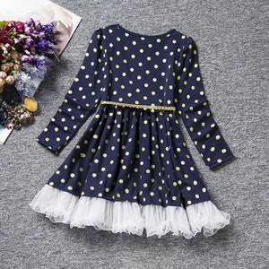 Long Sleeve Polka Dot Girls Dresses - Virtual Blue Store