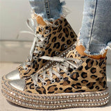 Sexy Leopard High Top Sneakers Women Fashion Bordered Rivet Flats Canvas Shoes Woman Autumn Platform Ladies Casual Shoes
