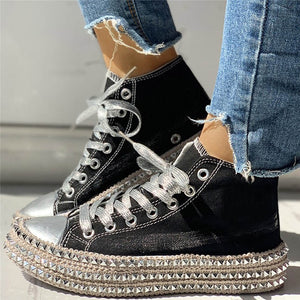 Sexy Leopard High Top Sneakers Women Fashion Bordered Rivet Flats Canvas Shoes Woman Autumn Platform Ladies Casual Shoes - Virtual Blue Store