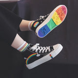 Woman Rainbow Retro Canvas Shoes - Virtual Blue Store