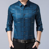 Men Plaid Long Sleeve Slim Fit Shirt - Virtual Blue Store
