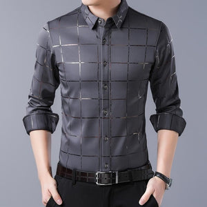 Men Plaid Long Sleeve Slim Fit Shirt - Virtual Blue Store