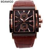 BOAMIGO men quartz watches large dial fashion casual sports watches rose gold sub dials clock brown leather male wrist watches