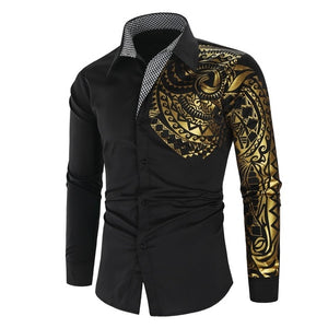 Gold Black Men Slim Fit Shirt - Virtual Blue Store