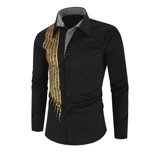 Gold Black Men Slim Fit Shirt - Virtual Blue Store