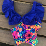 Floral Ruffled Hem Bikini Set - Virtual Blue Store