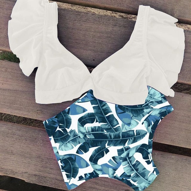 Floral Ruffled Hem Bikini Set - Virtual Blue Store