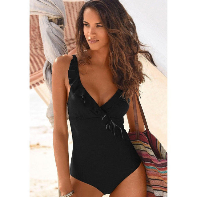 Deep-V One Piece Swimsuit - Virtual Blue Store