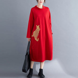 Women Embroidered Casual Loose Dress - Virtual Blue Store