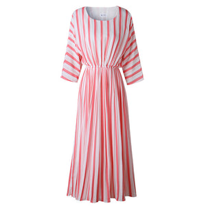 Women's Pink Stripe Pleated Dress - Virtual Blue Store
