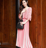 Women's Pink Stripe Pleated Dress