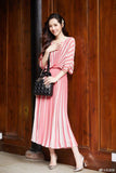 Women's Pink Stripe Pleated Dress - Virtual Blue Store