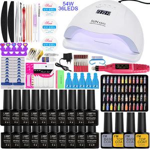 Nail Set 84W UV LED Lamp For Manicure 27/20/10 pcs Gel Nail Polish Set Soak Off Gel Varnish For Nail Art Set Dryer Machine Tools - Virtual Blue Store