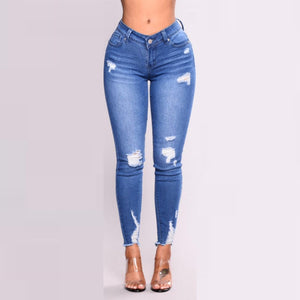 Women High Waist Pencil Jeans Stretch Print Jeans Leggings Skinny Slim Fitness Hole Boyfriend Pant Trousers Pantalon Mujer - Virtual Blue Store