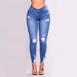 Women High Waist Pencil Jeans Stretch Print Jeans Leggings Skinny Slim Fitness Hole Boyfriend Pant Trousers Pantalon Mujer - Virtual Blue Store