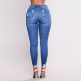 Women High Waist Pencil Jeans Stretch Print Jeans Leggings Skinny Slim Fitness Hole Boyfriend Pant Trousers Pantalon Mujer - Virtual Blue Store