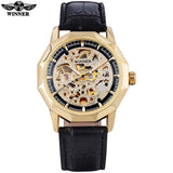 WINNER brand watches men mechanical skeleton wrist watches fashion casual automatic wind watch gold steel band relogio masculino - Virtual Blue Store