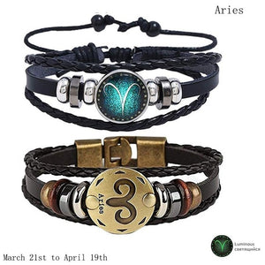 2pcs/set 12 Constellation Bracelets Luminous Charm Leather Bracelet Zodiac Horoscope Braided Bangle Men Women Jewelry Wrist Gift - Virtual Blue Store
