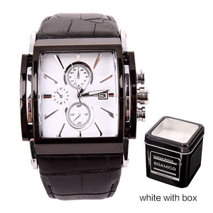 BOAMIGO men quartz watches large dial fashion casual sports watches rose gold sub dials clock brown leather male wrist watches - Virtual Blue Store