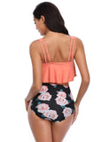 Women Ruched High Waist Bikini  Plus Size Swimwear Summer Swimsuit Flamingos Beach Bathing Suit Ruffle Bikini Mujer - Virtual Blue Store