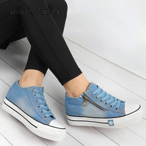 Fashion Platform Sneakers Women Casual Canvas Shoes Tenis Feminino Ladies Vulcanize Shoes Lace Up Trainers Zapatos Mujer - Virtual Blue Store