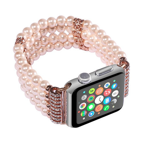 Strap for Apple Watch band 42mm 44mm 40mm 38mm Colorful Comfortable Handmade Pearl Band for Iwatch series SE/6/5/4/3/2/1 - Virtual Blue Store