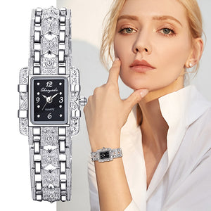 Women Watch Rectangle Dial Silver Stainless Steel Crystal Watches Fashion Quartz For Women ladies major relojes Hot Sale Relojes - Virtual Blue Store