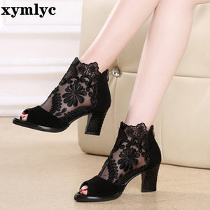 Mesh Peep Toe Sandals Summer Sexy Heels Single Shoes - Virtual Blue Store