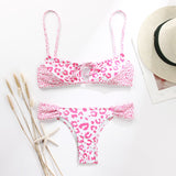 Miyouj Patchwork Leopard Bikinis Sexy Hollow Out String Bikini Set High Cut Swimwear Women Bathing Suit Pink Print Biquini - Virtual Blue Store