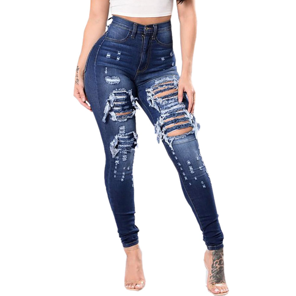 JAYCOSIN Clothes Women Jeans Woman Slim pants Washed Ripped Hole Gradient Long Jeans Denim Sexy Regular Pants - Virtual Blue Store