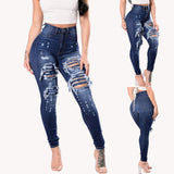 JAYCOSIN Clothes Women Jeans Woman Slim pants Washed Ripped Hole Gradient Long Jeans Denim Sexy Regular Pants - Virtual Blue Store