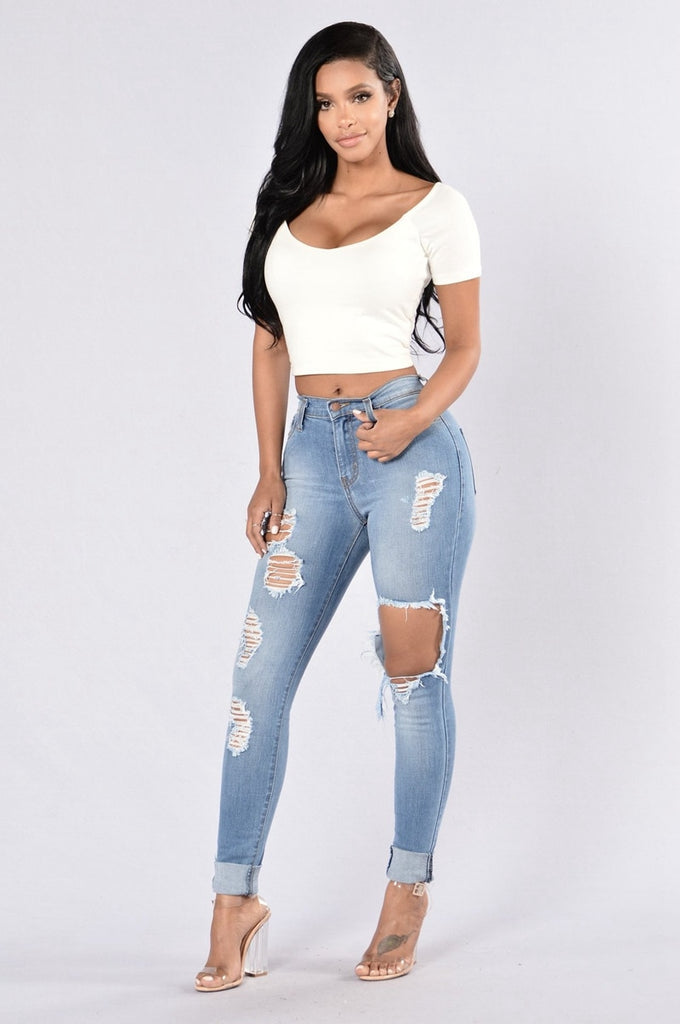 Black Ripped Jeans For Women Denim Pencil Pants Trousers High Waist Stretch Skinny Jeans Torn Jeggings Plus Size mom jeans - Virtual Blue Store