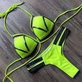 New Arrival Halter Sexy 2 Piece Suit V Neck Backless Summer Two Piece Bathing Sets Pink Beach Wear Suit - Virtual Blue Store