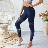 CHRLEISURE Blue Stripe Workout Yoga Set Women Seamless Gym Sports Set Fitness High Waist Leggings Bra Suits Clothing - Virtual Blue Store