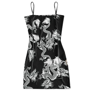 New Summer Women Dragon Pattern Sleeveless Split Hip Slender Slim Fit Sexy Print Dress сарафаны женские летние motel rocks - Virtual Blue Store