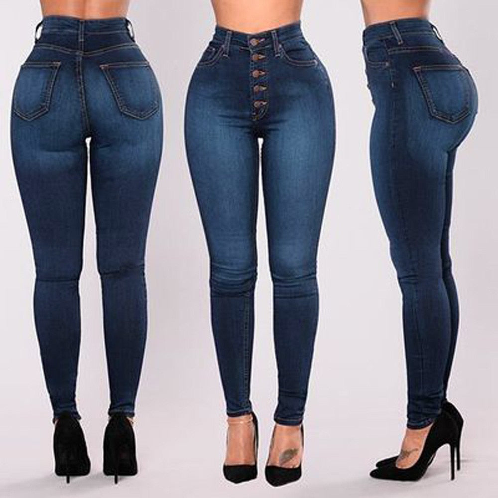 Women High Waisted Skinny Denim Jeans Ladies Spring Autumn Stretch Slim Pants Calf Length Jeans calca jeans feminina Plus Size - Virtual Blue Store